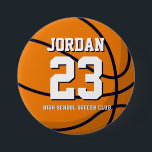 Badge Rond 7,6 Cm Joueur de basketball Numéro École Équipe sportive<br><div class="desc">Une épingle parfaite pour les fans sportifs,  athlètes,  joueurs,  entraîneur ou capitaine de l'équipe de basket. Vous pouvez customiser le libellé pour s'adapter à n'importe quel événement avec ce thème sportif,  que ce soit l'anniversaire,  la célébration du championnat ou la fête gagnante.</div>