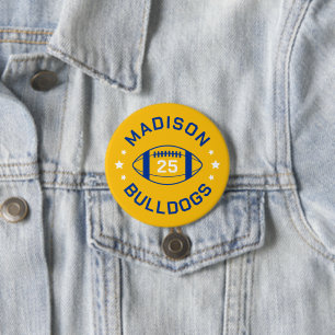 Badge Rond 7,6 Cm Joueur de football bleu et or Jersey Numéro