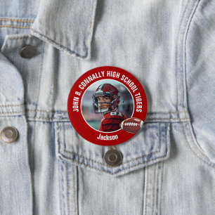 Badge Rond 7,6 Cm Joueur de football du lycée Rouge Photo Grand Brag