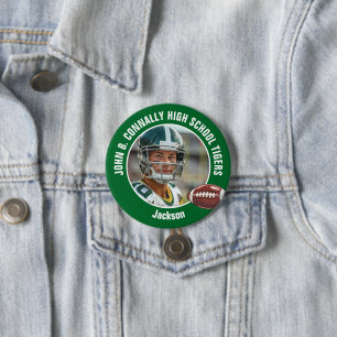 Badge Rond 7,6 Cm Joueur de football du lycée Vert Photo Grand Brag