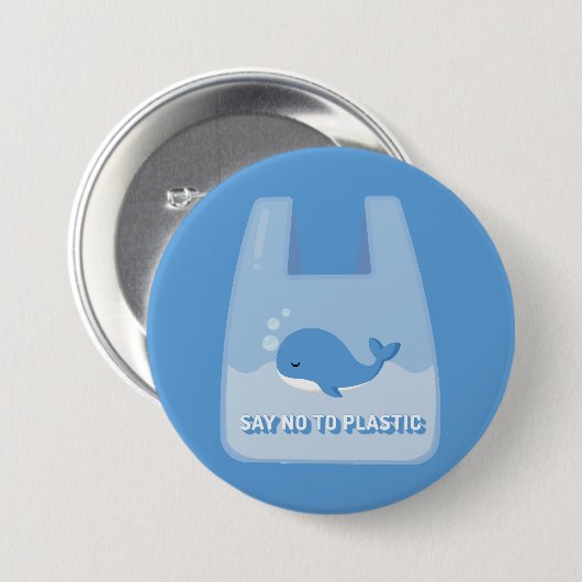 Badge Rond 7,6 Cm Jour sans sac en plastique, baleine (Devant & derrière)