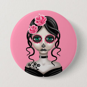 Badge Rond 7,6 Cm Jour triste de la fille morte sur le rose