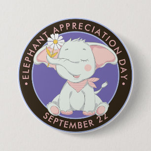 Badge Rond 7,6 Cm Journée d'appréciation des éléphants, mignon éléph