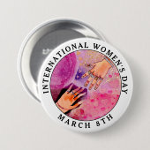 Badge Rond 7,6 Cm Journée internationale de la femme 8 mars Art rose (Devant & derrière)