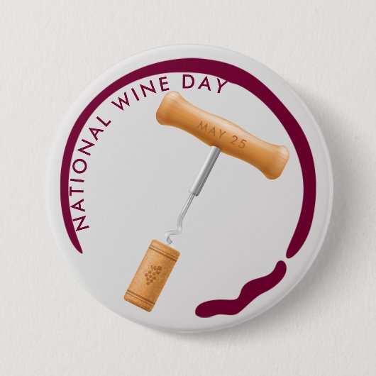 Badge Rond 7,6 Cm Journée nationale du vin, tire-bouchon, tache de v (Devant)