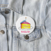 Badge Rond 7,6 Cm Joyeuse Fille d'anniversaire Couche rose Cake Slic (En situation)