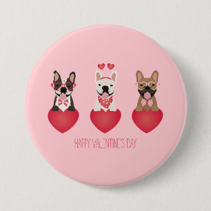 Badge Rond 7,6 Cm Joyeuse Saint-Valentin Bouledogues Français