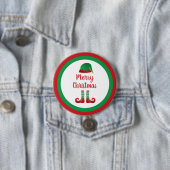 Badge Rond 7,6 Cm Joyeuse tenue Elf Noël Typographie rouge (En situation)