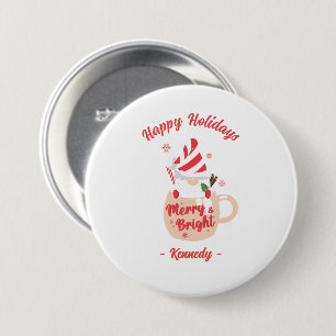 Badge Rond 7,6 Cm Joyeuses fêtes - Mug Rose Chaud cacao Joyer et bri