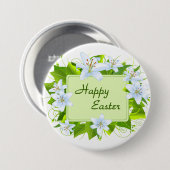 Badge Rond 7,6 Cm Joyeuses Pâques, lis de Pâques (Devant & derrière)