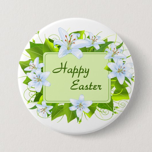 Badge Rond 7,6 Cm Joyeuses Pâques, lis de Pâques (Devant)