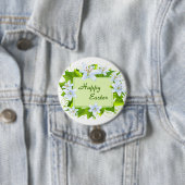 Badge Rond 7,6 Cm Joyeuses Pâques, lis de Pâques (En situation)