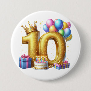 Badge Rond 7,6 Cm Joyeux 10ème Anniversaire