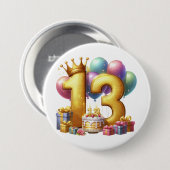 Badge Rond 7,6 Cm Joyeux 13e anniversaire (Devant & derrière)