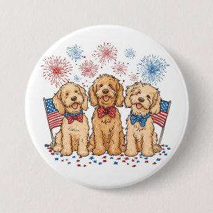 Badge Rond 7,6 Cm Joyeux 4 juillet Goldendoodle Dogs Fireworks