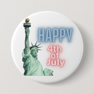 Badge Rond 7,6 Cm Joyeux 4 juillet Lady Liberty Néon