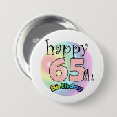 Badge Rond 7,6 Cm Joyeux 65ème anniversaire (rose) (Devant & derrière)
