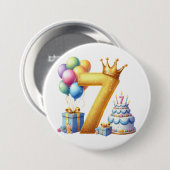 Badge Rond 7,6 Cm Joyeux 7ème Anniversaire (Devant & derrière)
