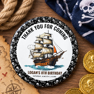 Badge Rond 7,6 Cm Joyeux 8e anniversaire Pirate Ship