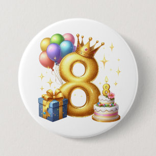 Badge Rond 7,6 Cm Joyeux 8ème Anniversaire