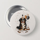 Badge Rond 7,6 Cm Joyeux anniversaire Bernese Mountain Dog (Devant & derrière)