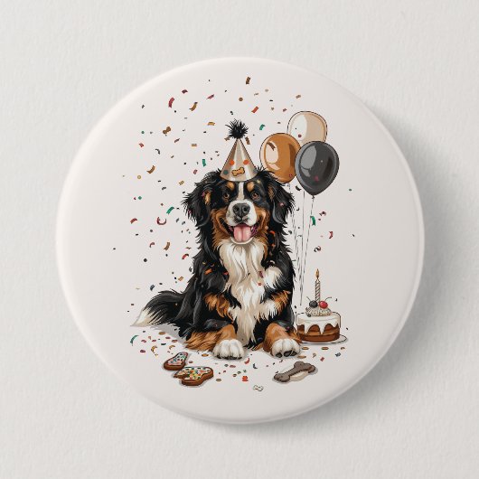 Badge Rond 7,6 Cm Joyeux anniversaire Bernese Mountain Dog (Devant)