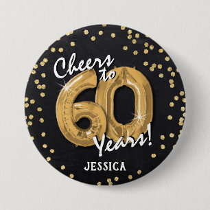 Badge Rond 7,6 Cm Joyeux anniversaire en or pour 60 ans