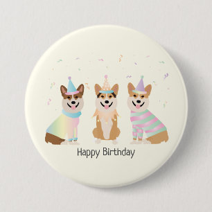 Badge Rond 7,6 Cm Joyeux Anniversaire Pembroke Welsh Corgi Chiens