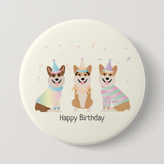 Badge Rond 7,6 Cm Joyeux Anniversaire Pembroke Welsh Corgi Chiens (Devant)