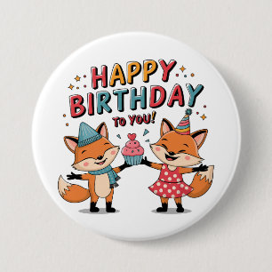 Badge Rond 7,6 Cm Joyeux Anniversaire Renards