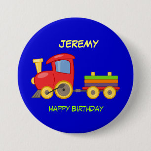 Badge Rond 7,6 Cm Joyeux Anniversaire, Train Jouet, modèle