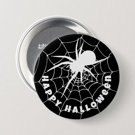 Badge Rond 7,6 Cm Joyeux Araignée d'Halloween sur Cobweb (Devant & derrière)
