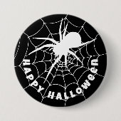 Badge Rond 7,6 Cm Joyeux Araignée d'Halloween sur Cobweb (Devant)