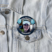 Badge Rond 7,6 Cm Joyeux Ballons d'anniversaire et Bouton bleu photo (En situation)