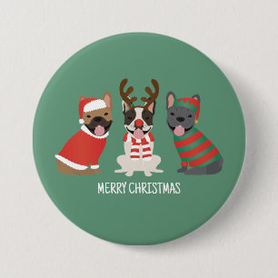 Badge Rond 7,6 Cm Joyeux Buldogs français de Noël