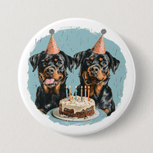 Badge Rond 7,6 Cm Joyeux chien Rottweiler d'anniversaire