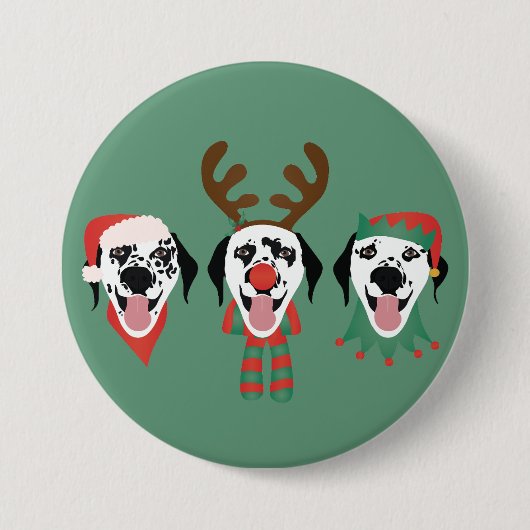 Badge Rond 7,6 Cm Joyeux Chiens Dalmatiens de Noël (Devant)