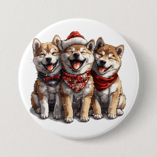 Badge Rond 7,6 Cm Joyeux Chiens de Noël Shiba Inu