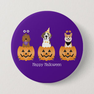 Badge Rond 7,6 Cm Joyeux Chiens D'Halloween En Citrouille