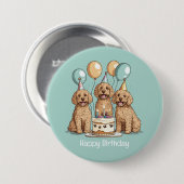 Badge Rond 7,6 Cm Joyeux Chiens Goldendoodle Anniversaire (Devant & derrière)