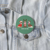 Badge Rond 7,6 Cm Joyeux Chiens taureaux de marque de Noël (En situation)