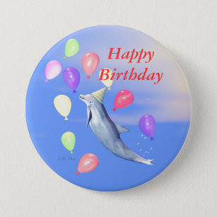 Badge Rond 7,6 Cm Joyeux dauphin d'anniversaire