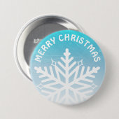 Badge Rond 7,6 Cm Joyeux flocon bleu et blanc de Noël (Devant & derrière)