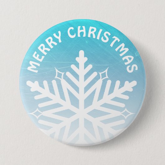 Badge Rond 7,6 Cm Joyeux flocon bleu et blanc de Noël (Devant)