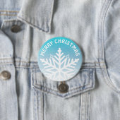 Badge Rond 7,6 Cm Joyeux flocon bleu et blanc de Noël (En situation)