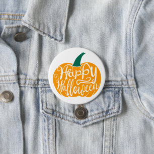 Badge Rond 7,6 Cm Joyeux Halloween lettrage sur citrouille sculptée