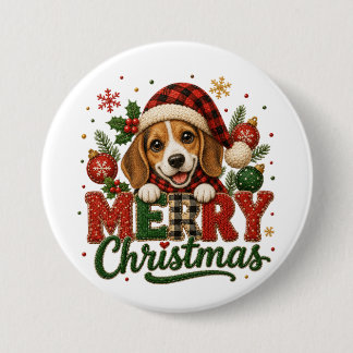 Badge Rond 7,6 Cm Joyeux Noël Beagle Mignon