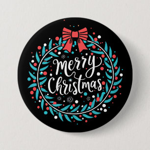 Badge Rond 7,6 Cm Joyeux Noël Berry Wreath