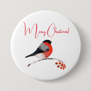 Badge Rond 7,6 Cm Joyeux Noël, Bullfinch en hiver Bouton