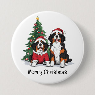 Badge Rond 7,6 Cm Joyeux Noël Chiens de Montagne des Bernes